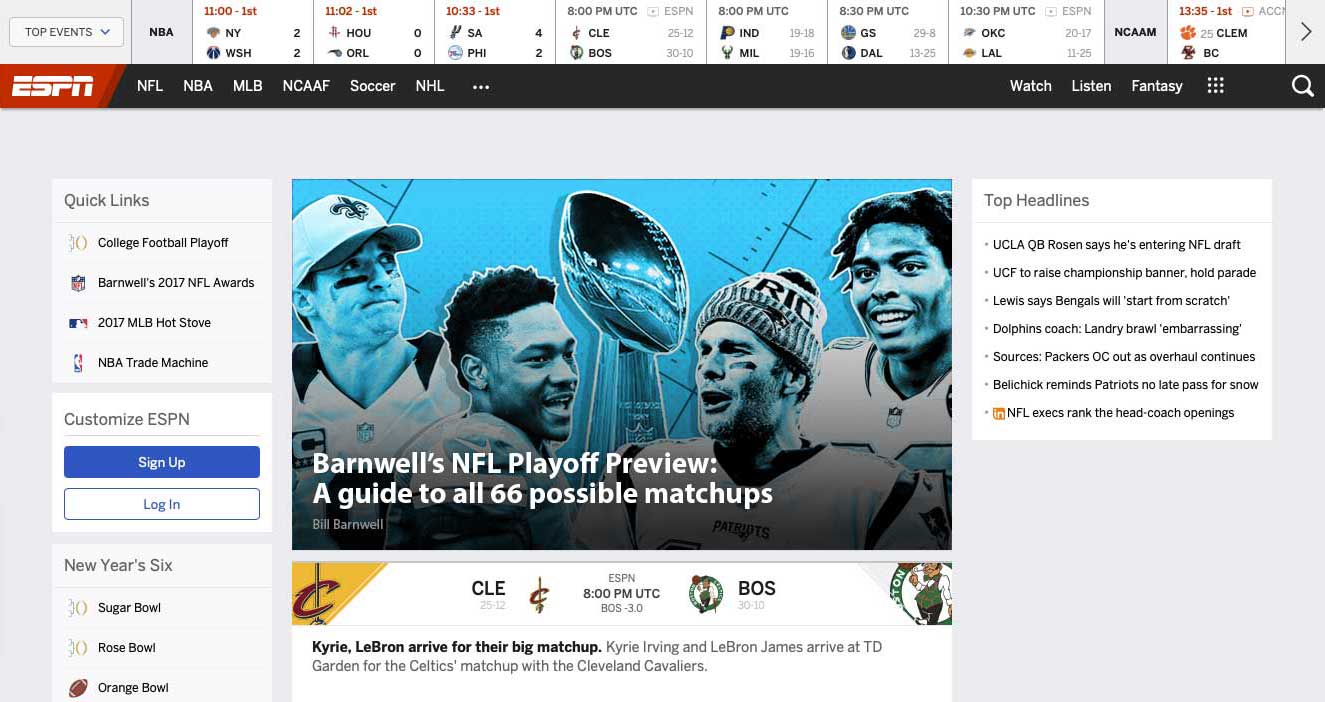NFL Playoff Preview featured on the ESPN homepage