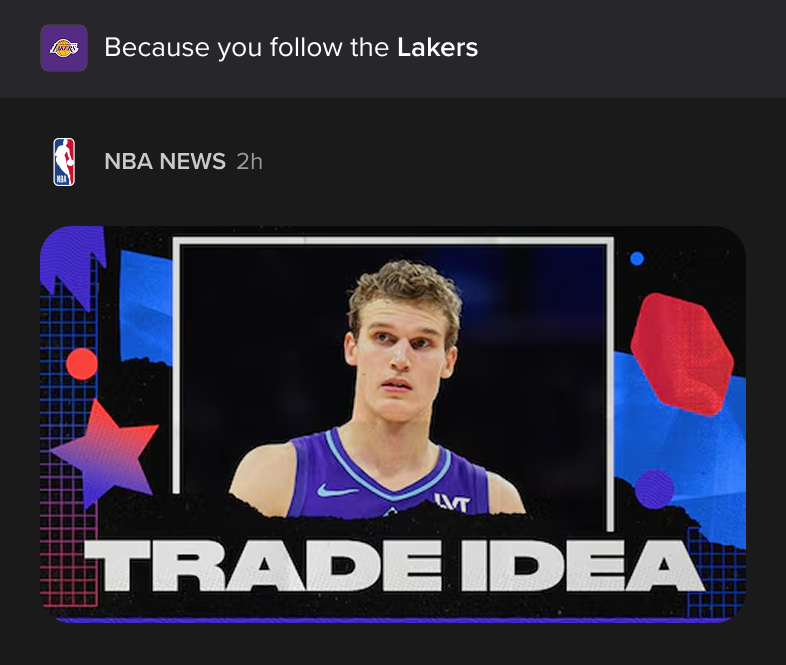 Because you follow the Lakers — an NBA News post with a Lauri Markkanen 'Trade Idea' graphic