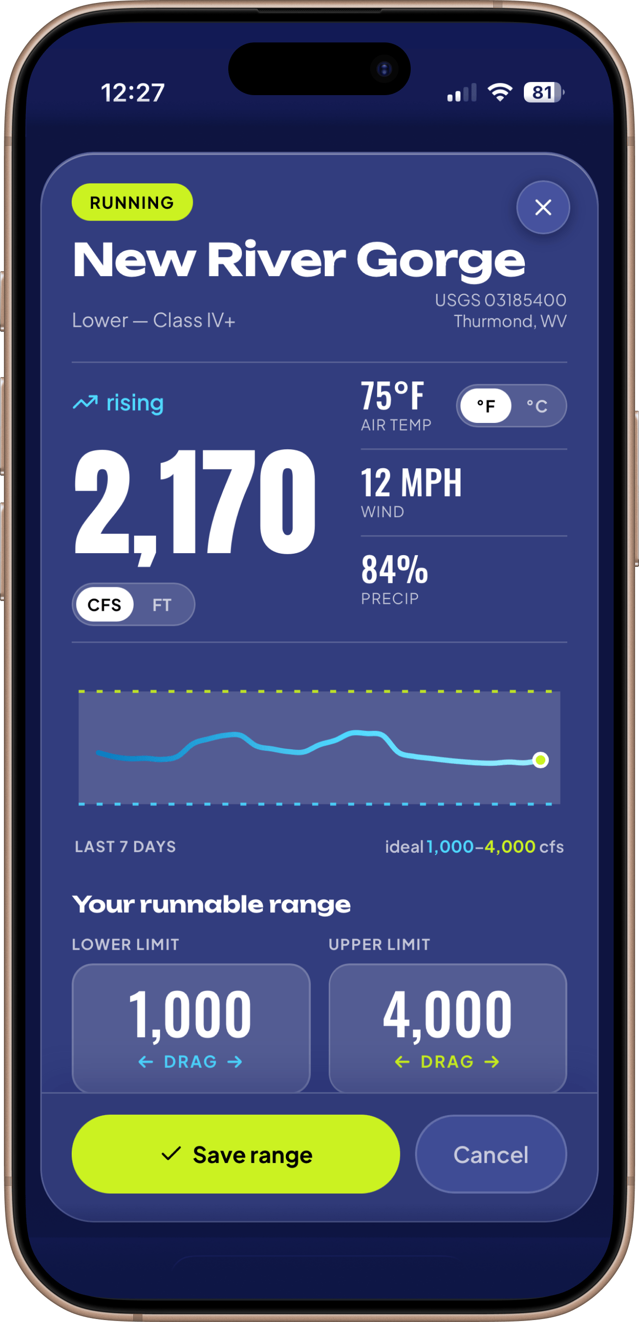 New River Gorge detail — setting your runnable range