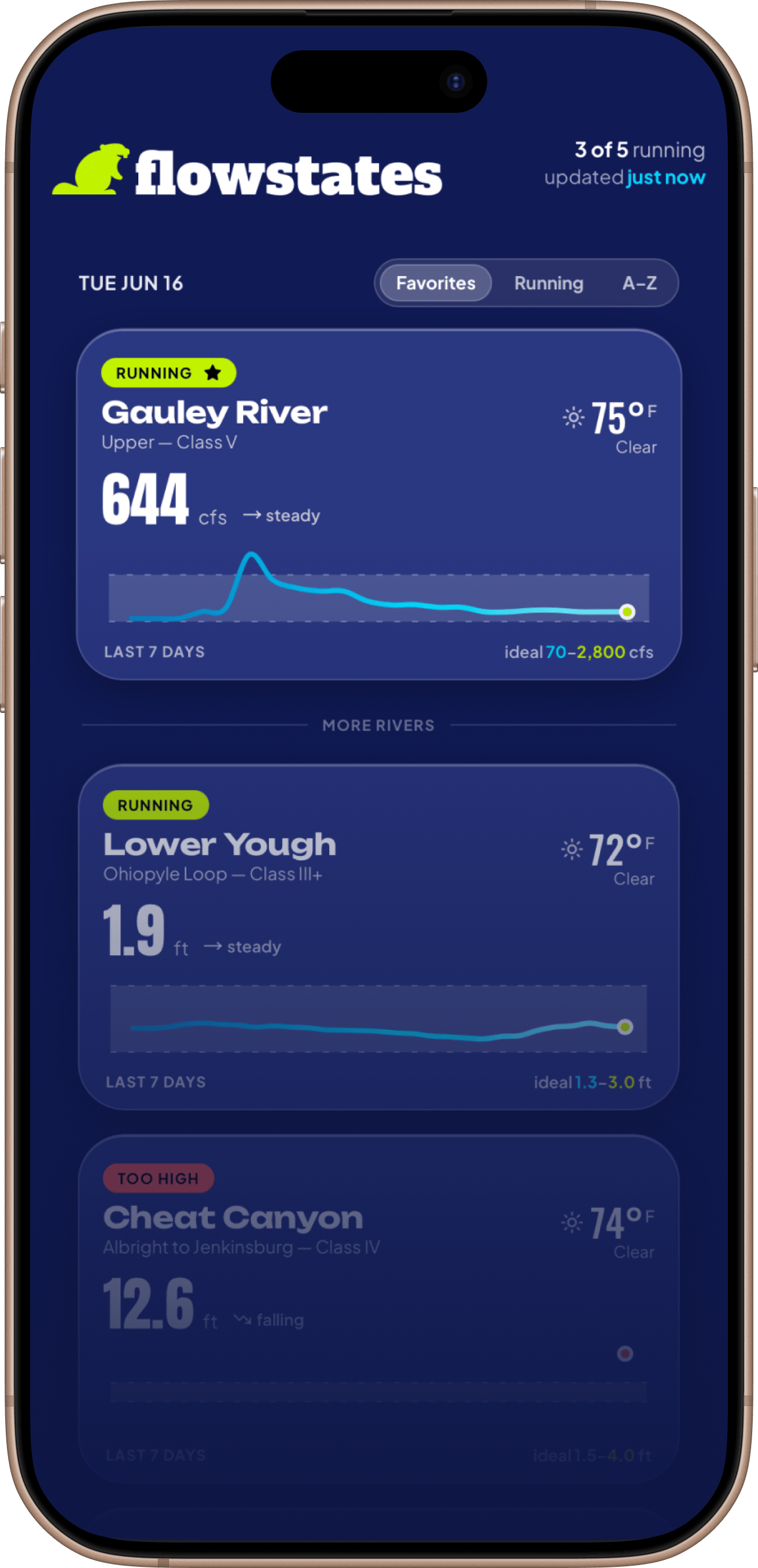 The Flowstates app home screen