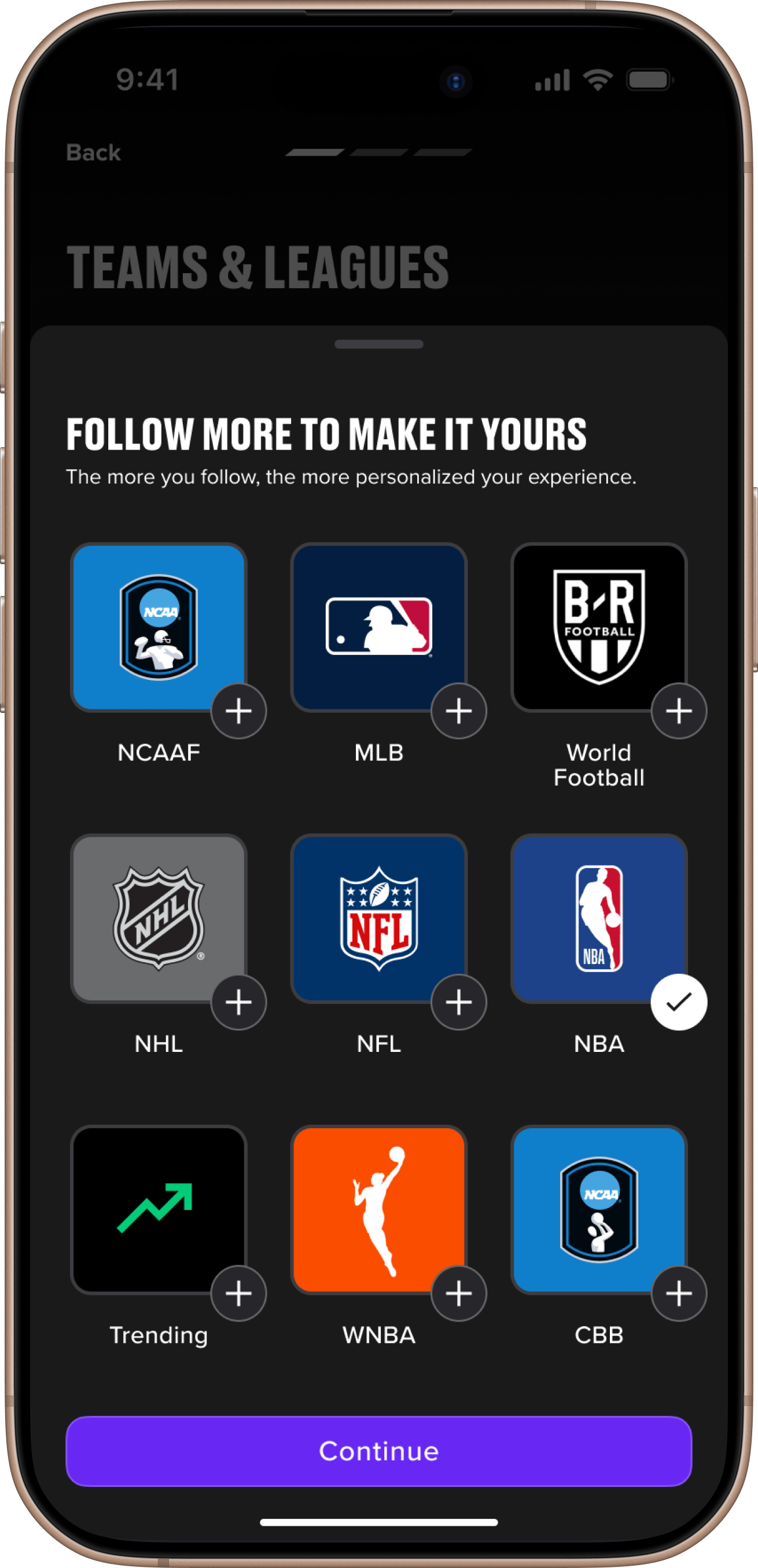 Stadium component on iPhone — screen 1