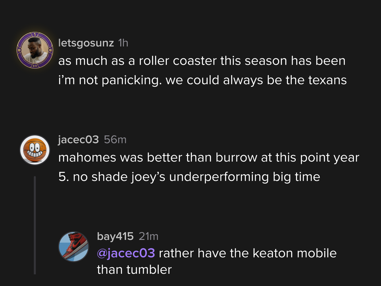 A comment thread — fans reacting to NBA takes with emoji reactions